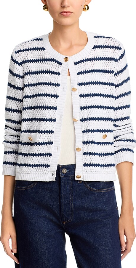 Single Thread Stripe Button Front Cardigan