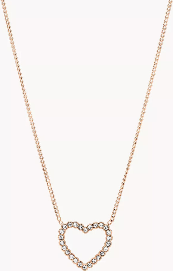 Drew Heart Rose Gold-Tone Stainless Steel Necklace - JF03081791 - Fossil