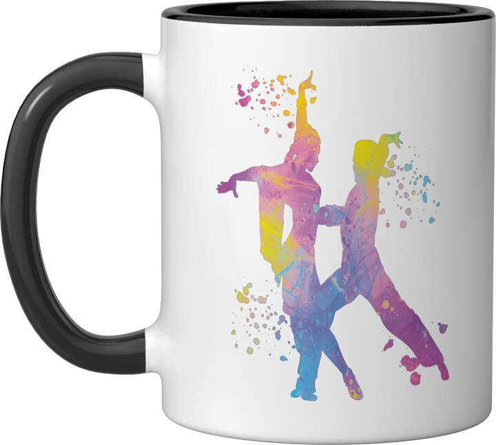 Samba Latin Dance Class Merchandise Latin Dancing Couple Watercolor Rumba Dancer Ceramic Mug, Black/White