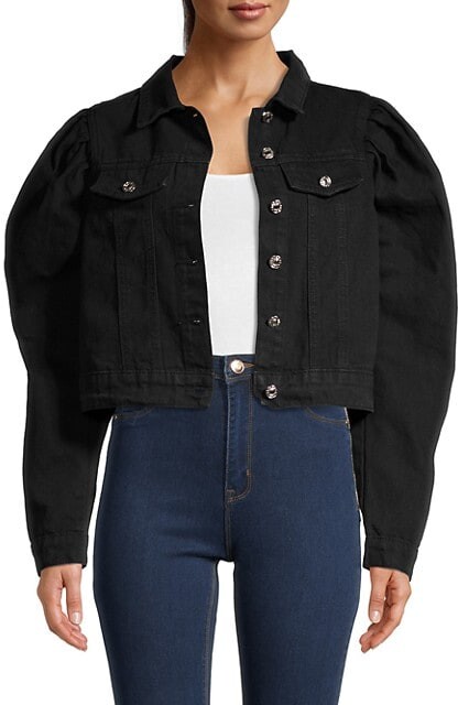 black denim jacket puff shoulders