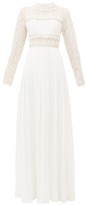 Thumbnail for your product : Self-Portrait Lace-panelled Pleated-crepe Maxi Dress - Ivory