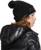 Thumbnail for your product : Moncler Black Wool Pom Pom Logo Beanie