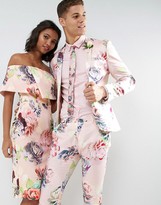 Thumbnail for your product : ASOS Wedding Super Skinny Suit Jacket With Nude Floral Print