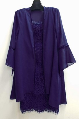 Le Bos Women's Embroidered Lace Bell Sleeve Jacket Dress
