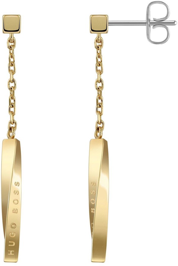 HUGO BOSS Signature Gold Plated Long Stainless Steel Earrings - ShopStyle