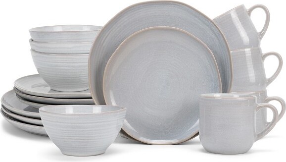 Elanze Designs ElanzeDesigns16-PieceReactiveGlazeCeramicStonewareDinnerware-Servicefor4PaleGrey