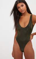 Thumbnail for your product : PrettyLittleThing Gold Metallic Plunge Thong Bodysuit