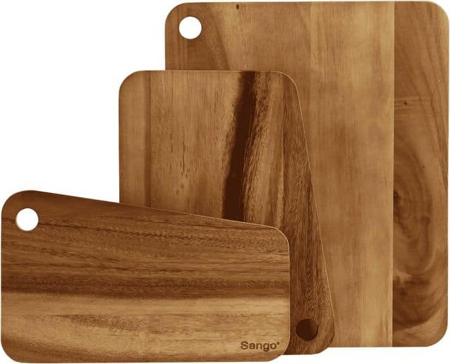 Sango Atelier Acacia Wood 3-Piece Cutting Board Set with Slant Edge and Juice Grooves-Chopping Boards for Meat and Vegetables