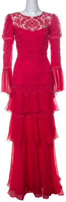 Tadashi Shoji Pink Chiffon & Lace Tiered Moreau Gown M
