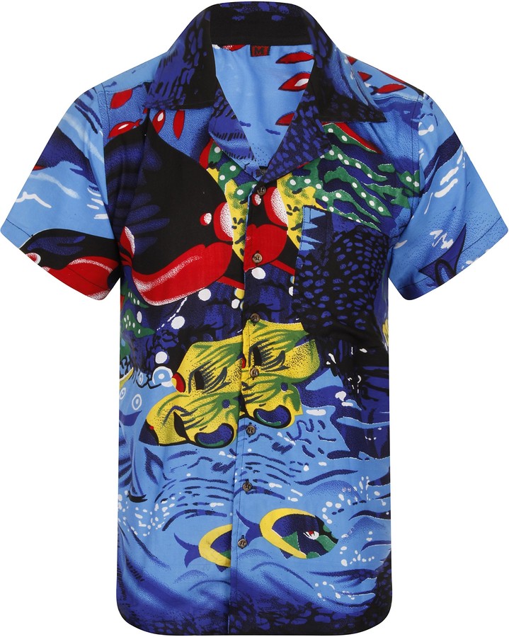 Oe Menswear Hawaiian Shirt Mens Loud Aloha Sea Sealife Tortoise Fish