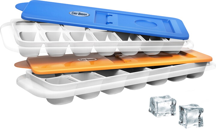 Chef Buddy Set of 2 Easy-Fill Ice Cube Trays with Lids, Multicolored