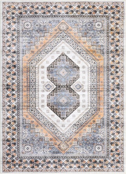DobleePy 8'x10'WashableVintageLivingRoomRugsSoftNonSlipAccentBedroomCarpetLargeLowPileFloorCoverforDiningRoomLightOrange