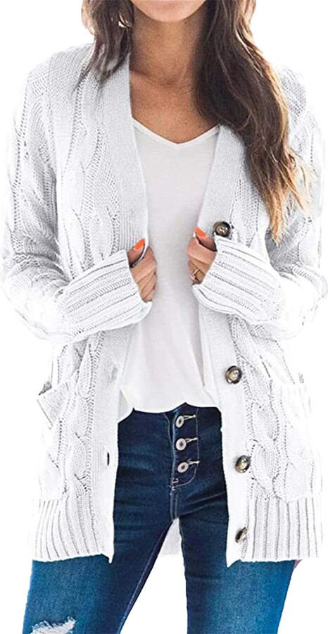 white thick cardigan
