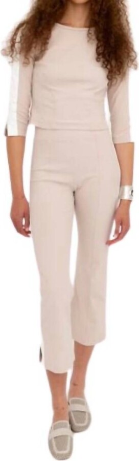 Elaine Kim Bobbi Tech Stretch Cropped Pants Side Contrast Stripe In Nude White