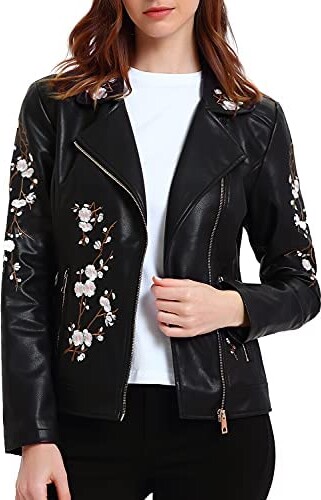 Geschallino Womens PU Leather Jacket 2 Colors Spring Vintage Short Coat for Autumn Moto Biker Jacket with Zip Pockets