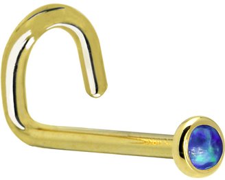 Body Candy Solid 14k Yellow Gold 2mm Dark Synthetic Opal Left Nostril Screw 20 Gauge 1/4"