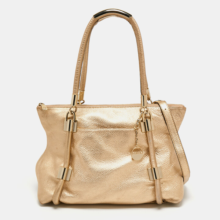 DKNY Gold Leather Chain Tote - ShopStyle