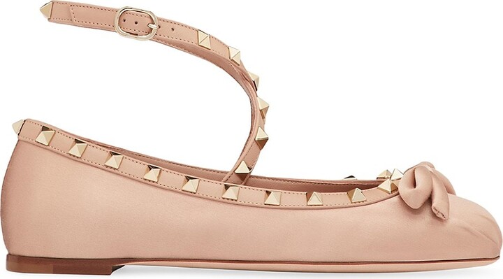 Valentino Garavani Rockstud Satin Ballerina Flats - ShopStyle