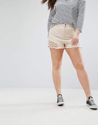 ASOS Curve CURVE Denim Side Split Shorts in Nude Pink With Shredded Rips