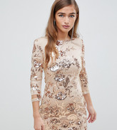 Thumbnail for your product : TFNC Petite floral sequin mini bodycon dress in rose gold