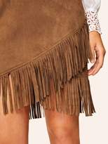 Thumbnail for your product : Shein Asymmetrical Fringe Trim Wrap Suede Skirt