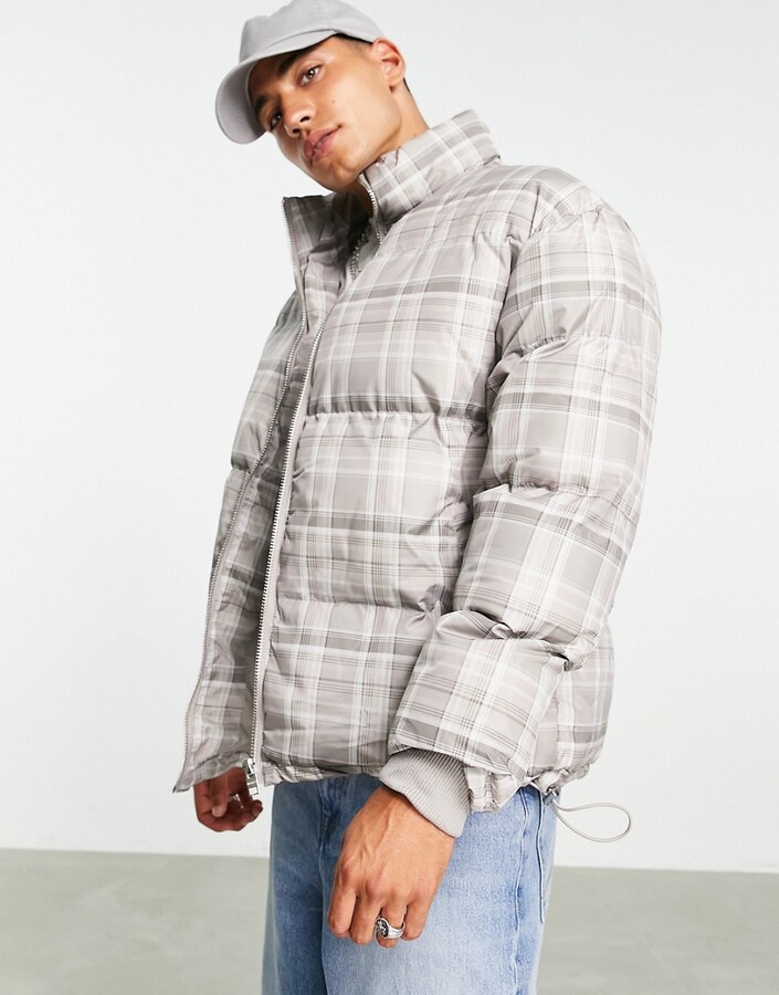 checked puffer jacket mens