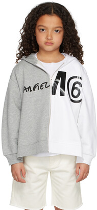 MM6 MAISON MARGIELA Kids Gray & White Contrast Logo Hoodie