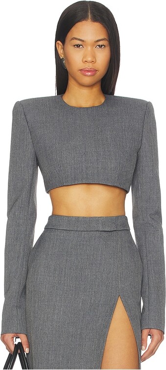 LaQuan Smith Long Sleeve Crop Top