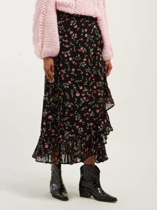 Ganni Elm Floral Print Georgette Wrap Skirt - Womens - Black