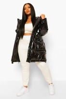 Thumbnail for your product : boohoo Plus Faux Fur Hood Shiny Parka Puffer Jacket