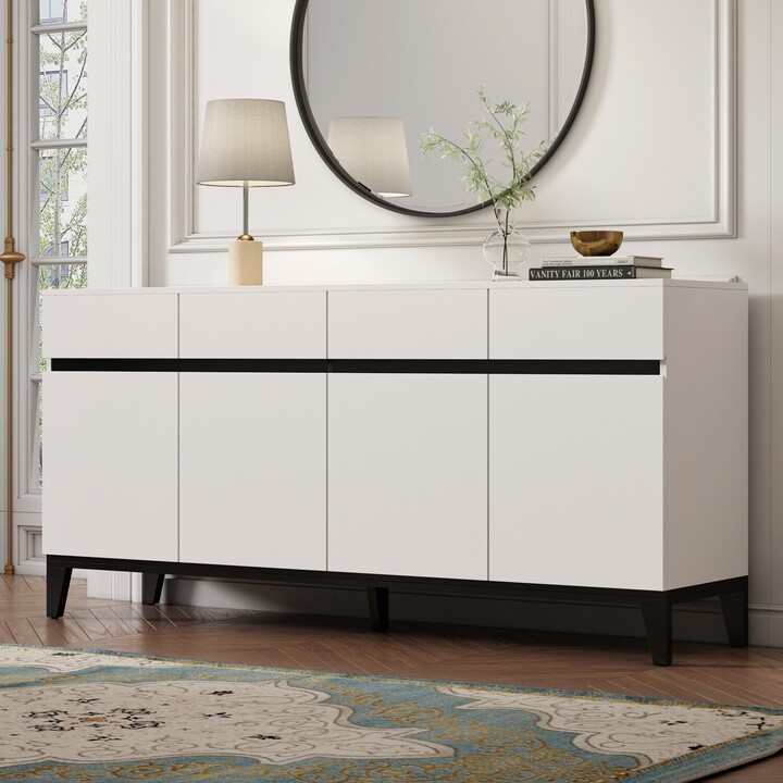 FUFU&GAGA Buffet Sideboard Combo Chest Console Table White/Black 4 Door