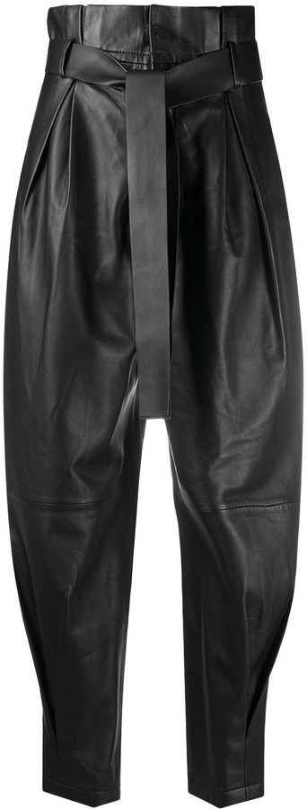 black leather paperbag trousers