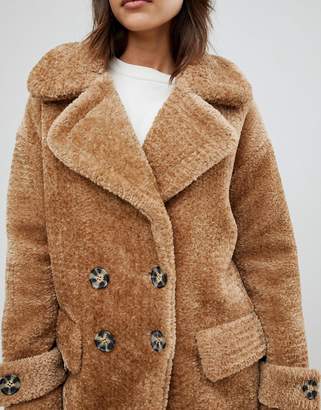 Warehouse Premium Double Breasted Oversized Teddy Fur Coat