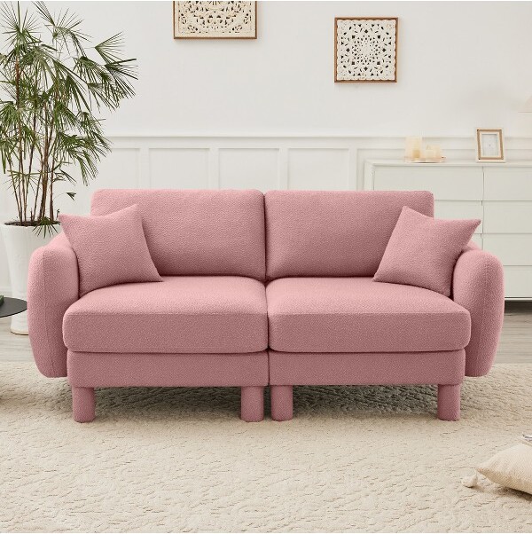 VASIPBoucleFabric2-SeaterLoveseatShell-ShapedArmrests&Self-WrappedCylindricalLegsforLivingRoom&ApartmentPink