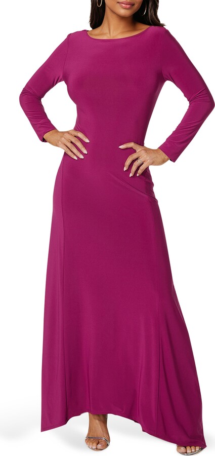 Cowl Back Long Sleeve Sharkbite Hem Maxi Dress