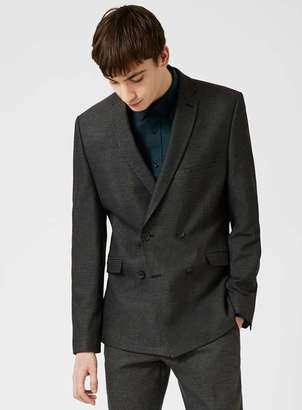 Selected Gray Textured Double Breasted Suit Jacket