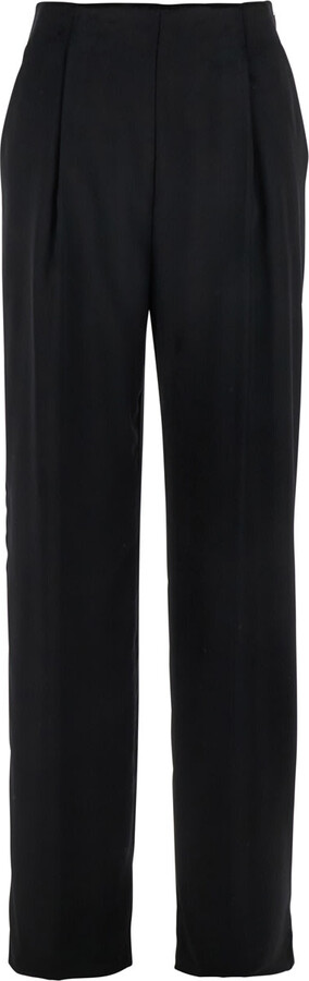 Black Trousers With Front Pleats In Velvet Woman