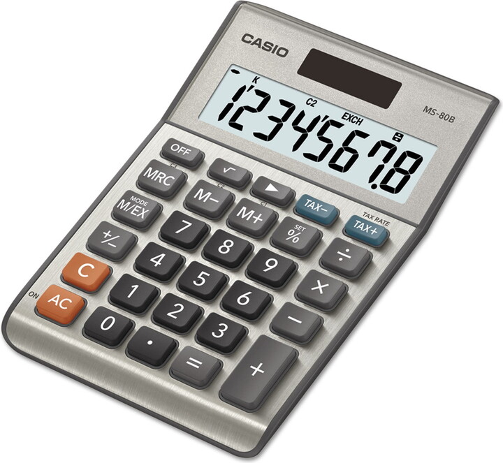 Casio MS-80B Tax & Currency Calculator, 8-Digit LCD, Black