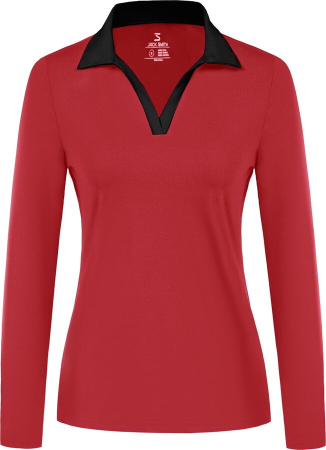 AmélieBoutik Women Collar V Neck Long Sleeve Polo Shirt (Black X-Small) at   Women's Clothing store