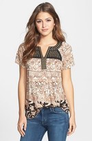 Thumbnail for your product : Lucky Brand 'Kyra' Studded Yoke Print Jersey Top