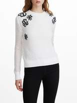 Thumbnail for your product : White + Warren Mid Gauge Cotton Floral Embroidery Crewneck