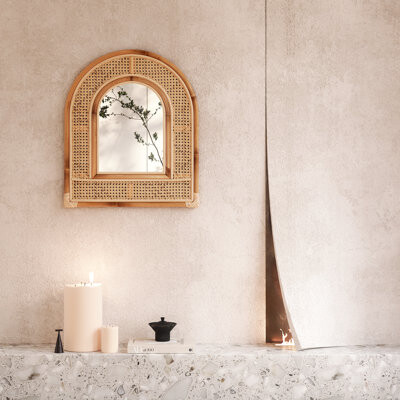 Bayou Breeze Bali Rattan Wall Mirror, Lightweight Handmade Unique Wall Mounted or Leaning Boho Arch Mirror