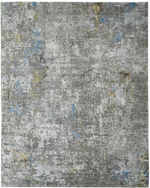 Bokara Rug Co. Inc. Rectangle Abstract Hand-Knotted Wool/Silk Area Rug in Light Gray/Gray/Blue/Green