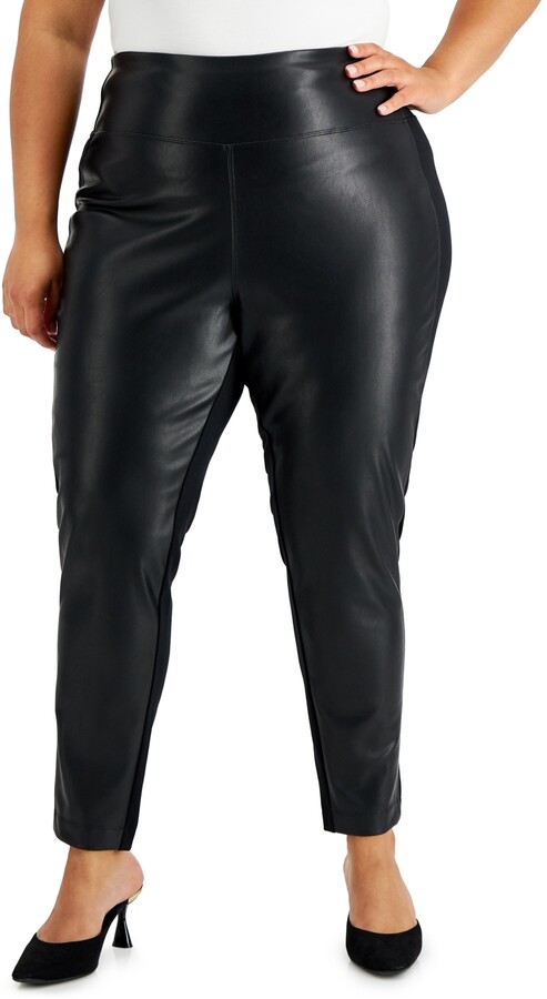 Ellos Women's Faux Leather Front Ponte Leggings Leggings - Walmart.com
