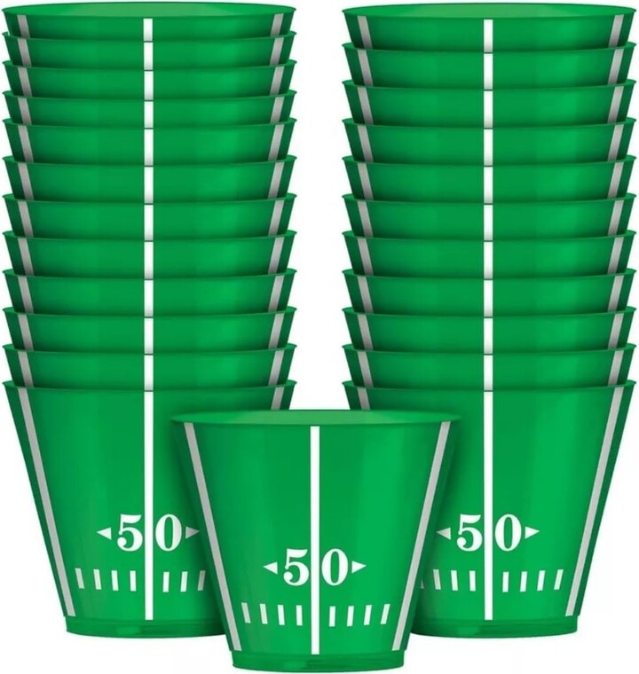Amscan Vibrant Green Football Party Plastic Tumblers - 9 oz. (24 Pack) - Perfect for Game Day, Tailgating & Festive Celebrations