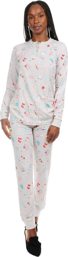 Me Moi Women's Holiday Getaway Henley Top & Jogg er Pant Pajamas