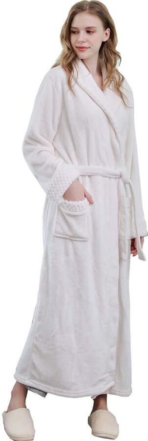 Coosey Mens Fleece Robe Lightweight Soft Warm Plush Collar Shawl Solid Bathrobe Spa Bath Robe 