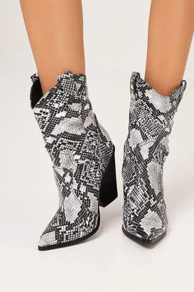 I SAW IT FIRST Grey Snake Print Western Ankle Boots