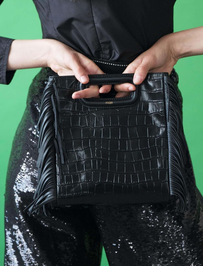 Maje Croco-effect leather M bag with fringing - ShopStyle