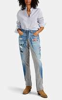 Thumbnail for your product : Greg Lauren Women's Mixed-Media Relaxed Jeans - Blue